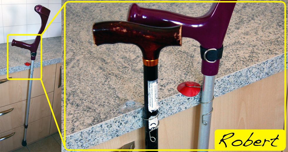 ROBERT der Stock- und Krückenhalter – am Stock befestigt